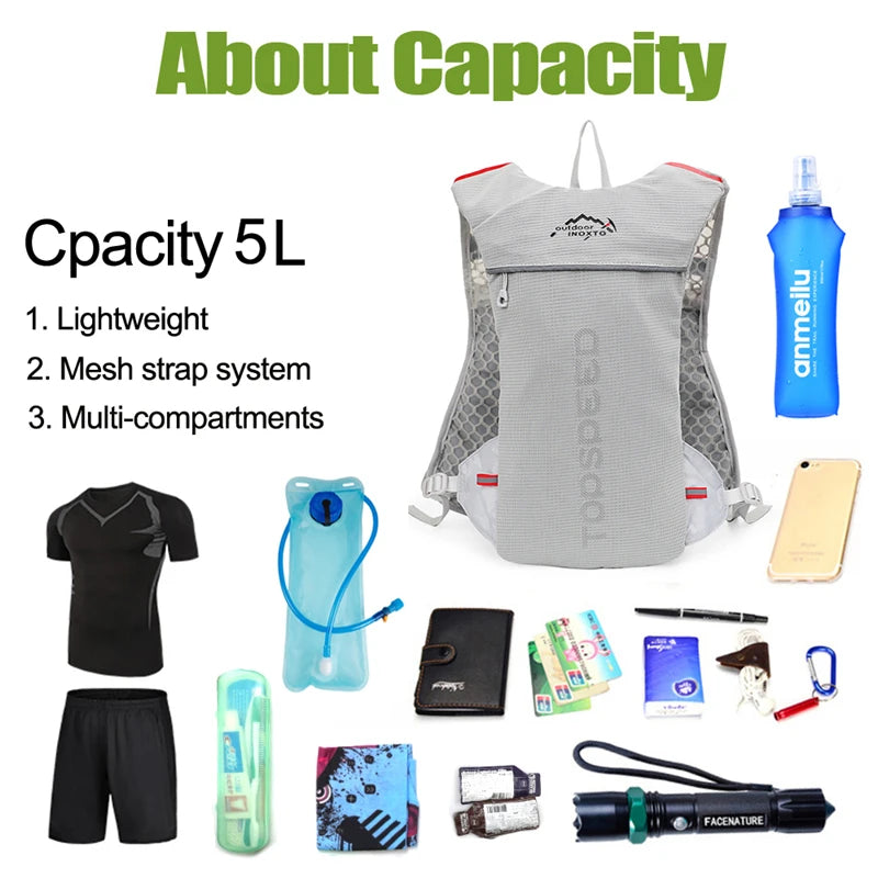 Trail Running 2-5L Ultralight Backpack, Hydration Jogging Vest With Water Bottles 500ML