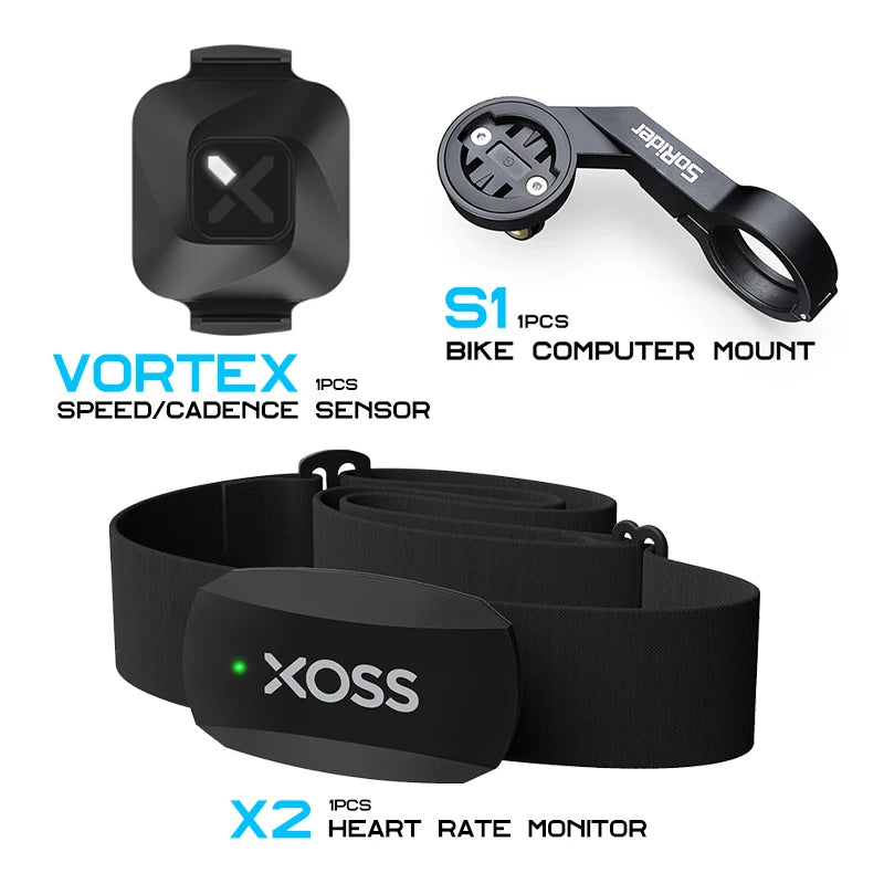 XOSS Vortex Speed + Cadence Sensor + Heart Rate Monitor With Bike Computer Mount For GARMIN