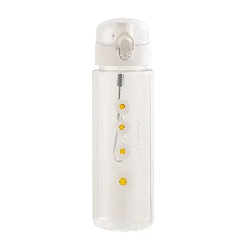 600ml Daisy Flower Transparent Leakproof Water Bottle