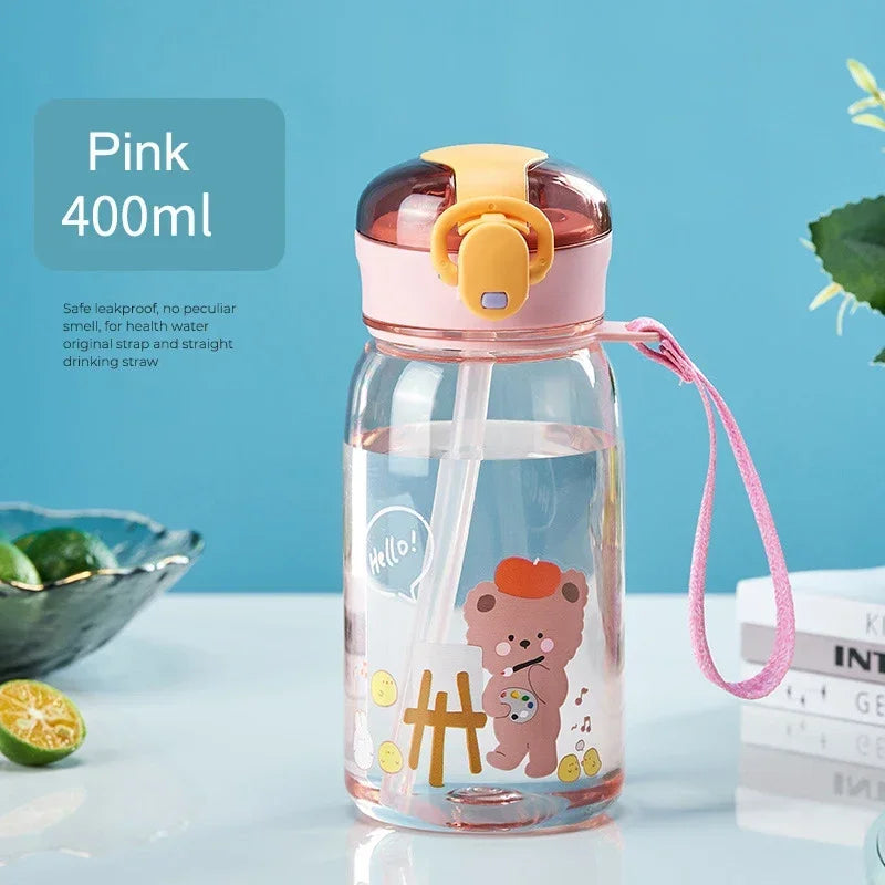 Kids Leakproof Water Bottle Sippy Cup with Straw Cartoon