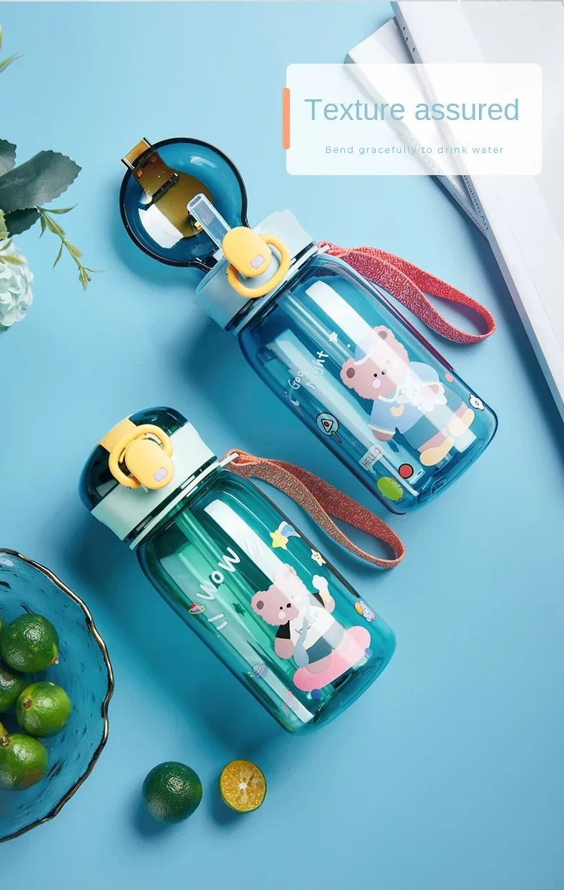 Kids Leakproof Water Bottle Sippy Cup with Straw Cartoon