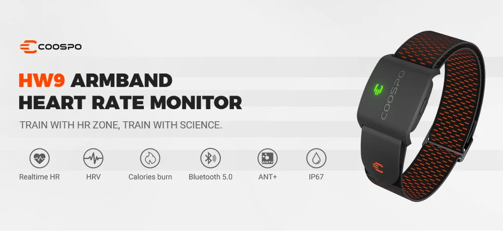 COOSPO HW9 Armband Heart Rate Monitor (Compatible With Strava, Garmin, Wahoo)