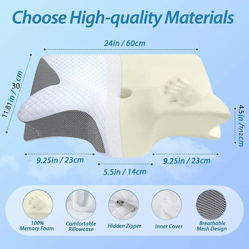 Memory Foam Cervical Pillow, Ergonomic Contour Pillow for Neck Pain, Contoured Support Pillow