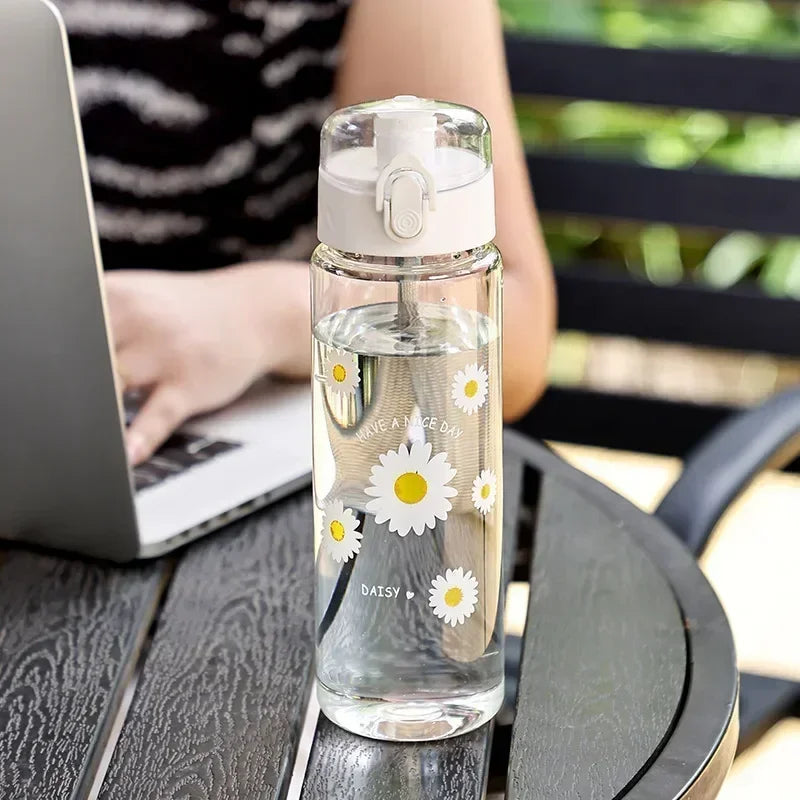 600ml Daisy Flower Transparent Leakproof Water Bottle
