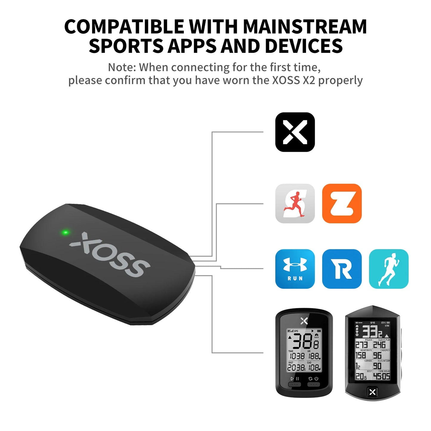XOSS Vortex Speed + Cadence Sensor + Heart Rate Monitor With Bike Computer Mount For GARMIN