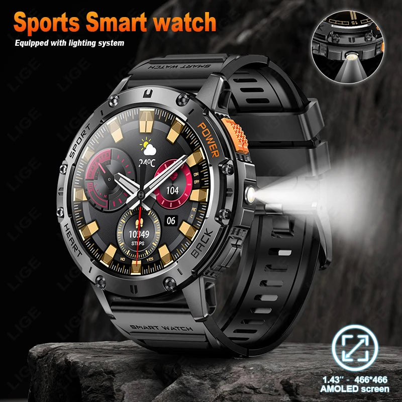 Waterproof Sport Smartwatch With Flashlight