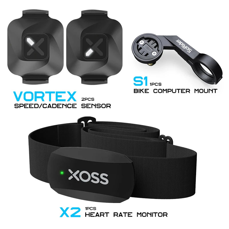 XOSS Vortex Speed + Cadence Sensor + Heart Rate Monitor With Bike Computer Mount For GARMIN