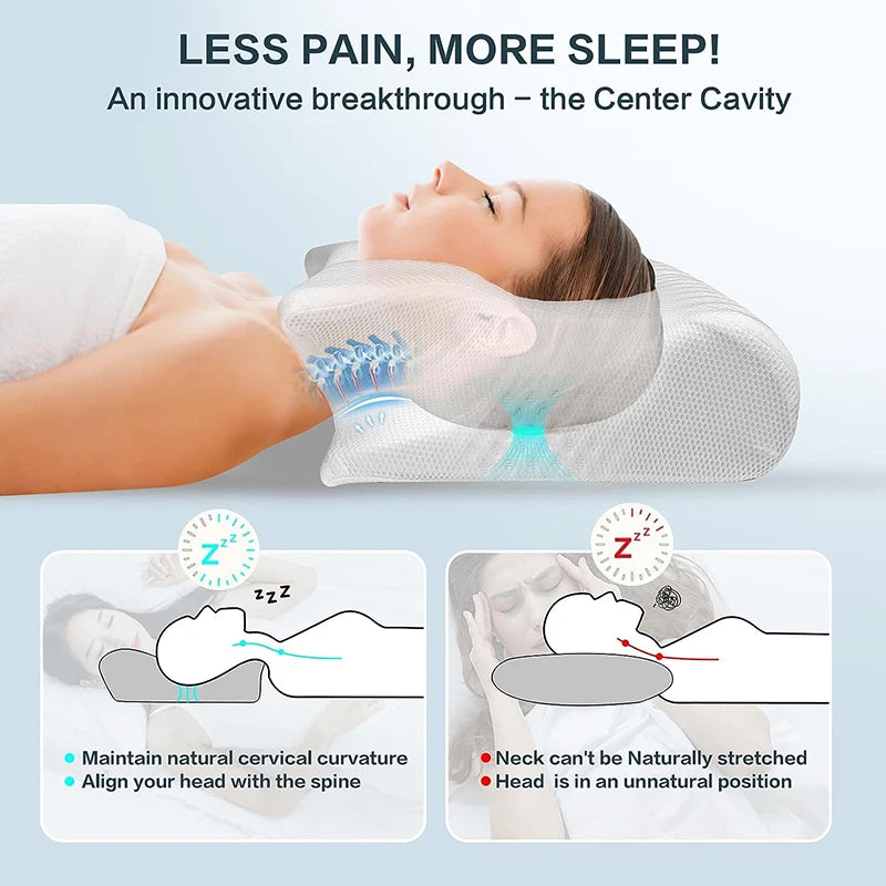 Memory Foam Cervical Pillow, Ergonomic Contour Pillow for Neck Pain, Contoured Support Pillow