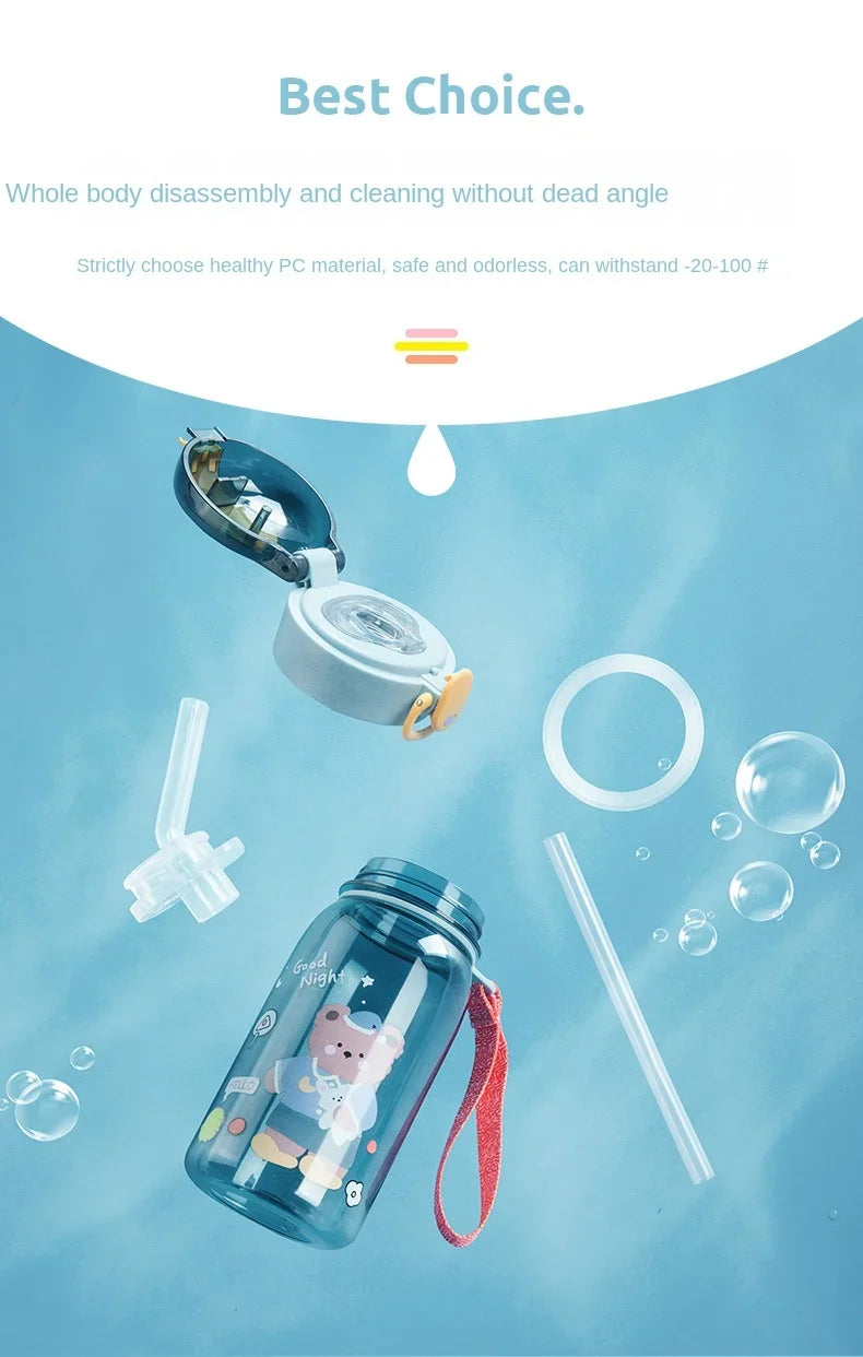 Kids Leakproof Water Bottle Sippy Cup with Straw Cartoon