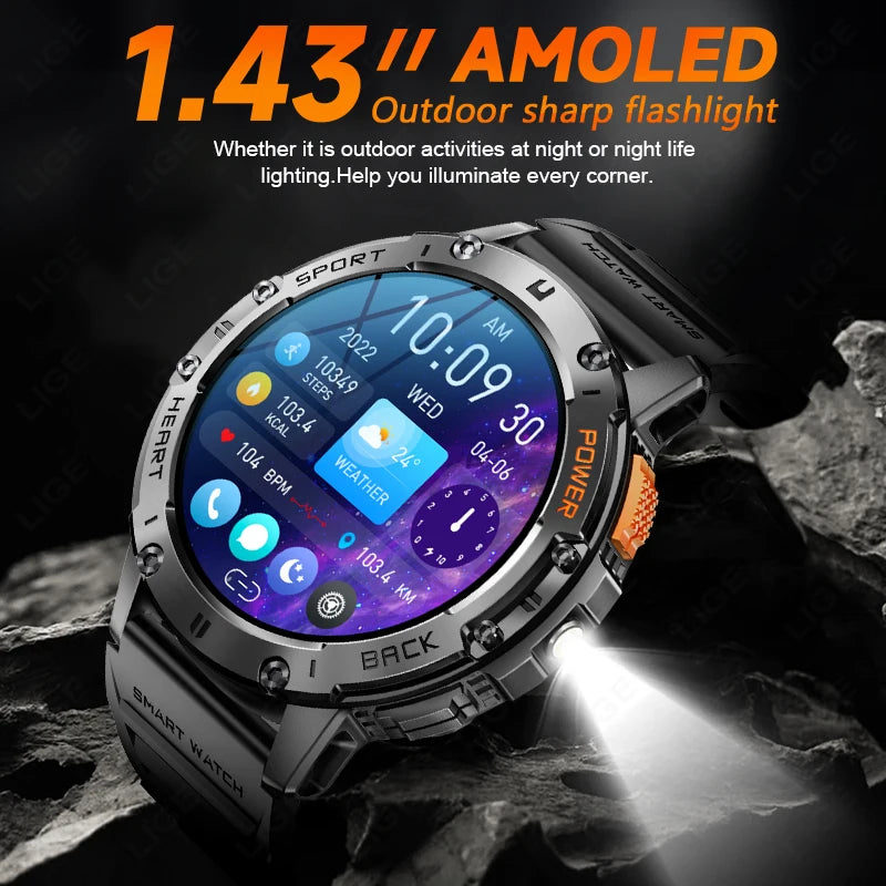 Waterproof Sport Smartwatch With Flashlight