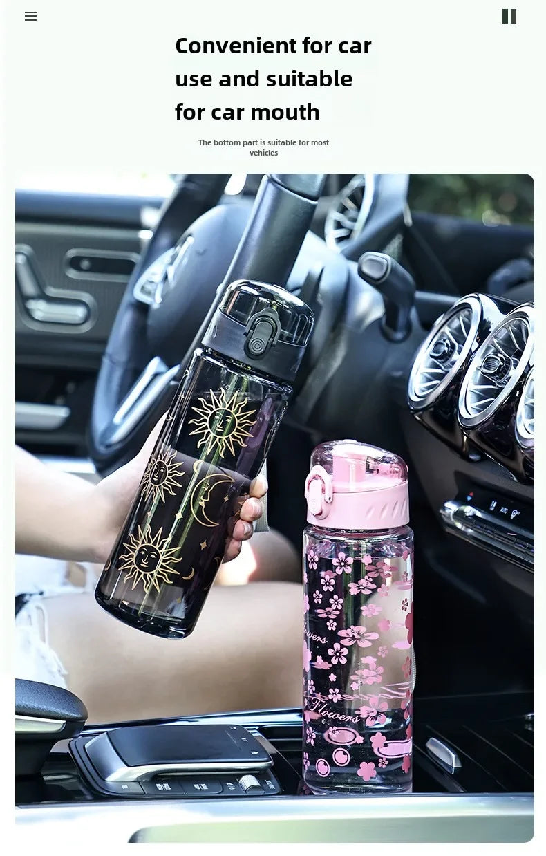 600ml Daisy Flower Transparent Leakproof Water Bottle