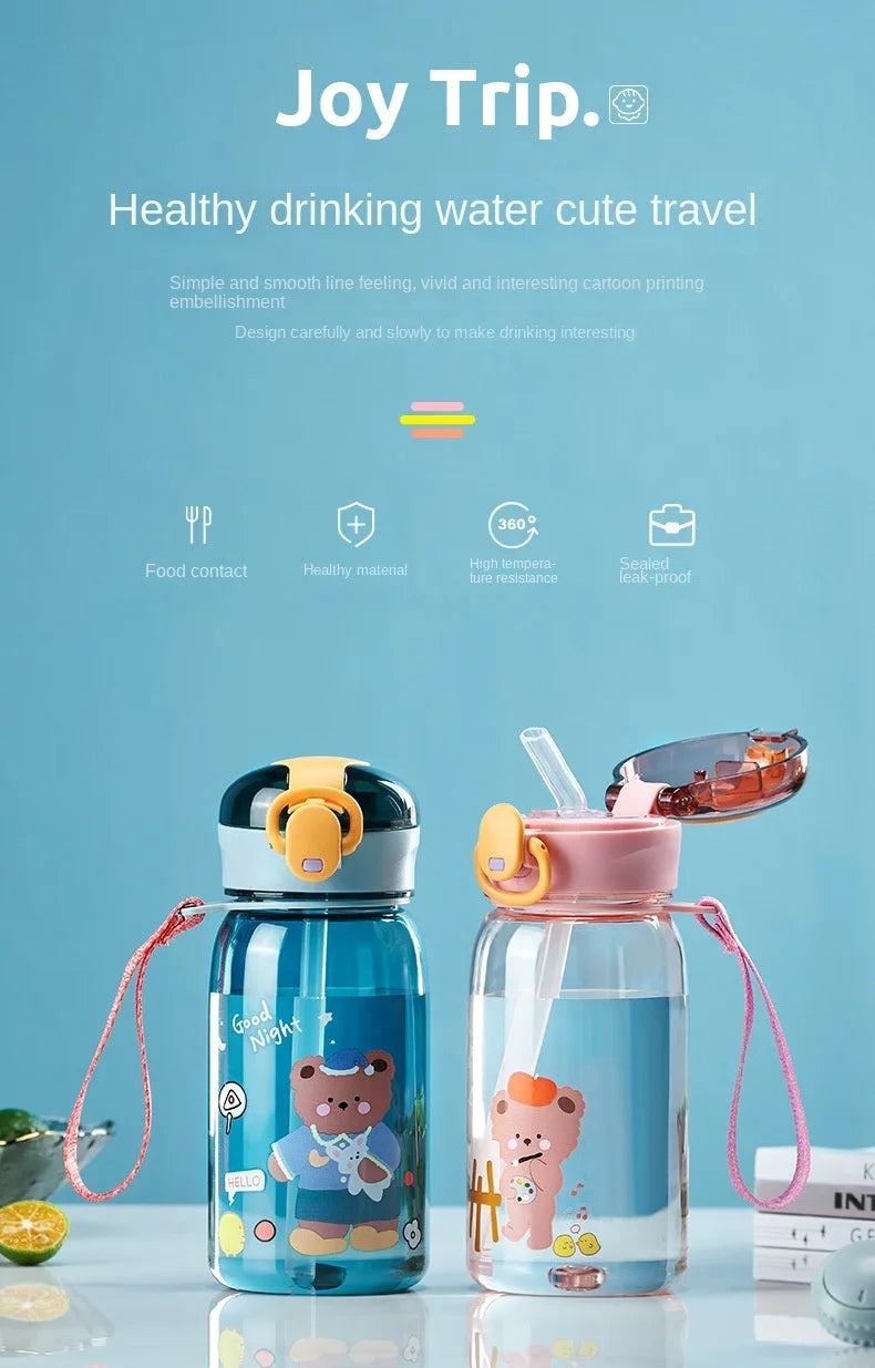 Kids Leakproof Water Bottle Sippy Cup with Straw Cartoon