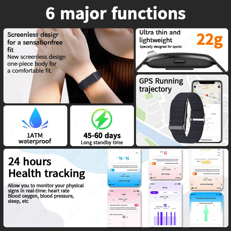 LIGE No Screen Smart watch & Heart Rate Monitor