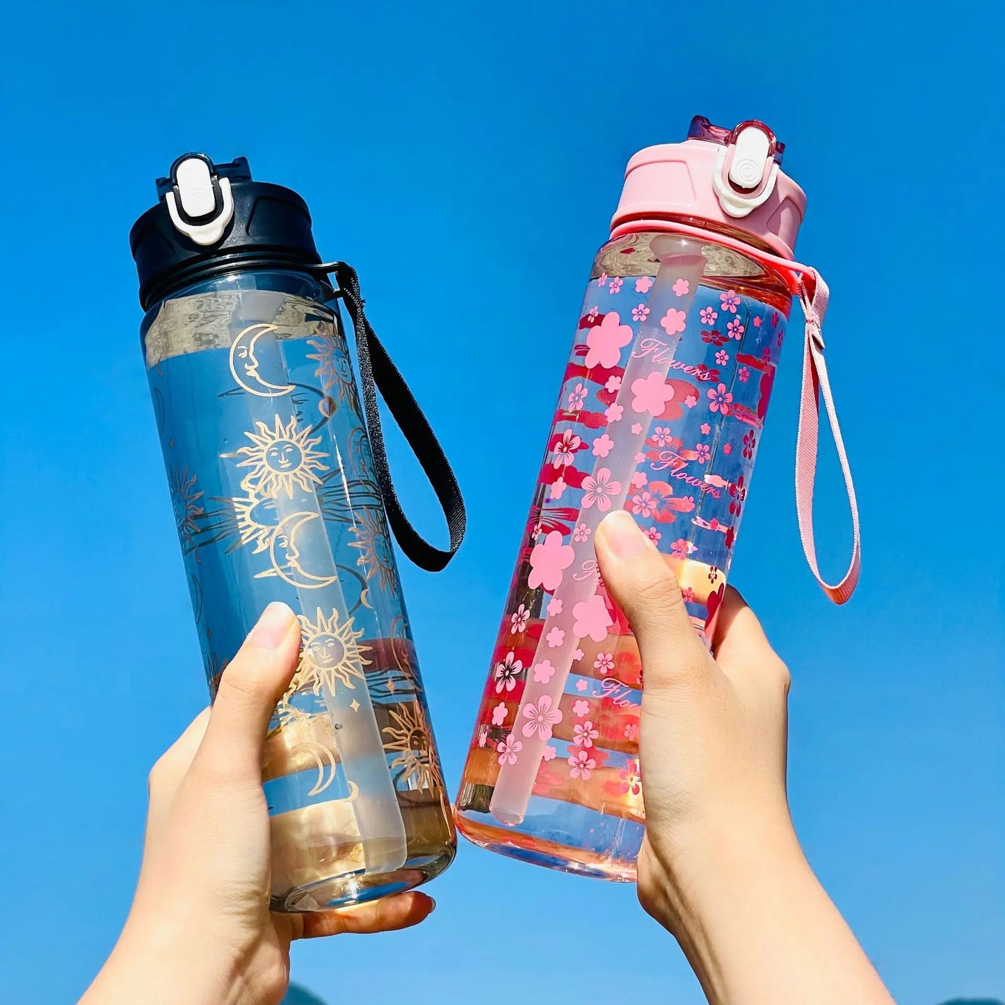 600ml Daisy Flower Transparent Leakproof Water Bottle
