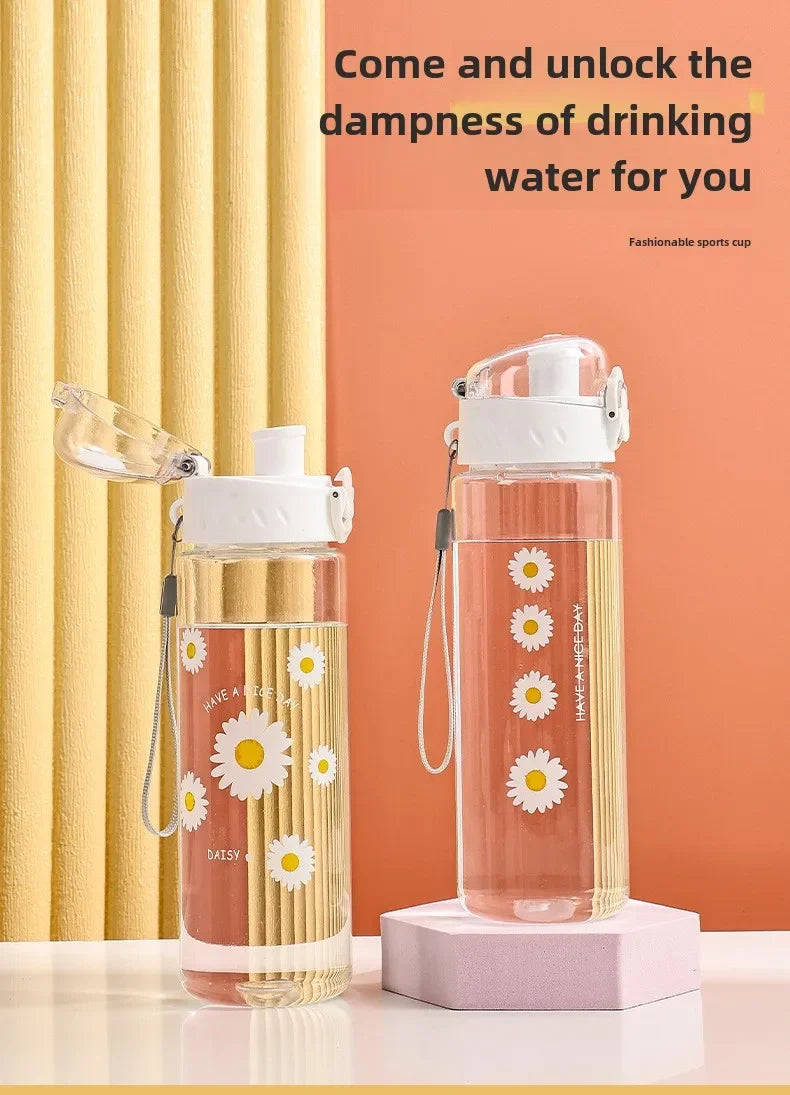 600ml Daisy Flower Transparent Leakproof Water Bottle