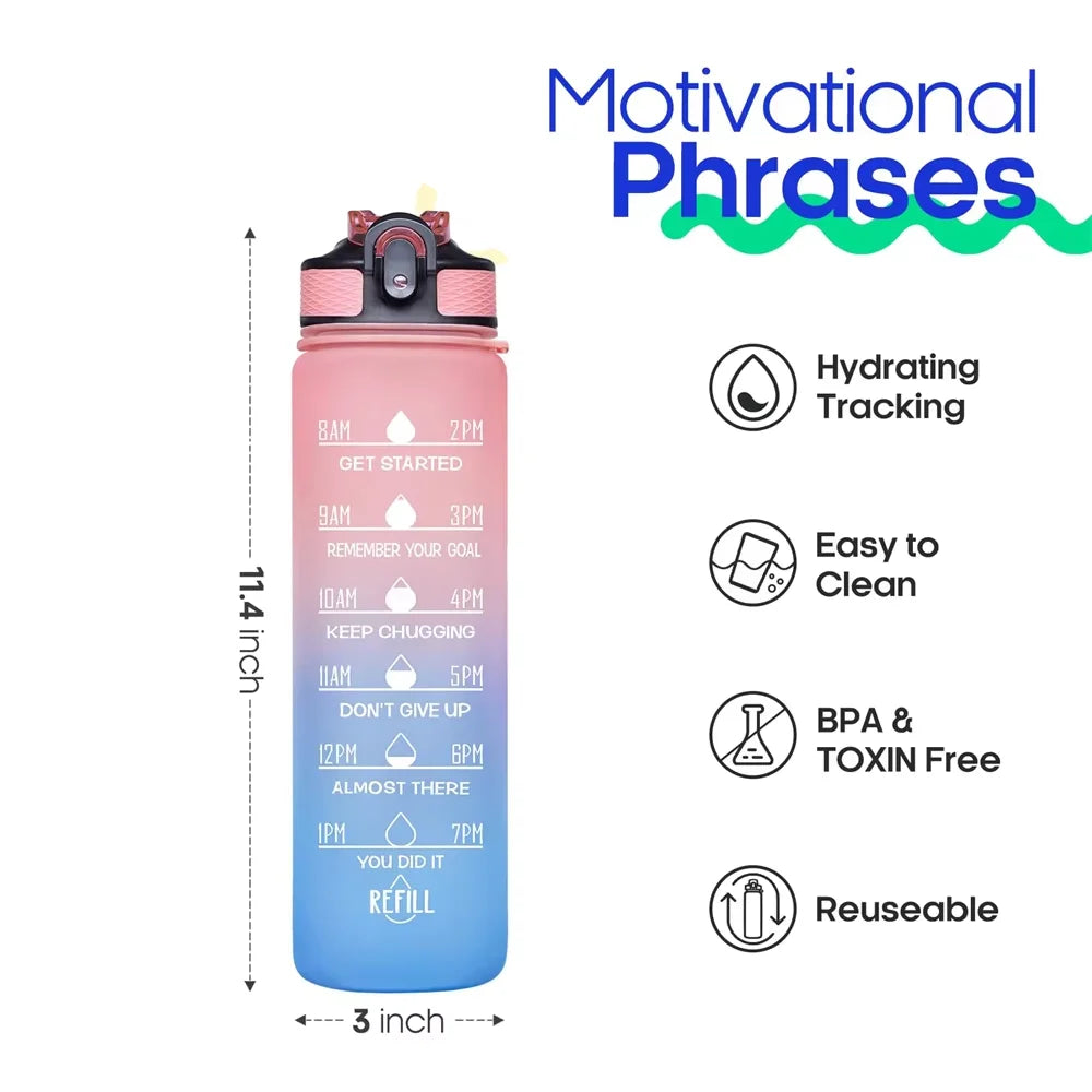 32 Oz Leakproof Water Bottle-Featuring motivational time markers