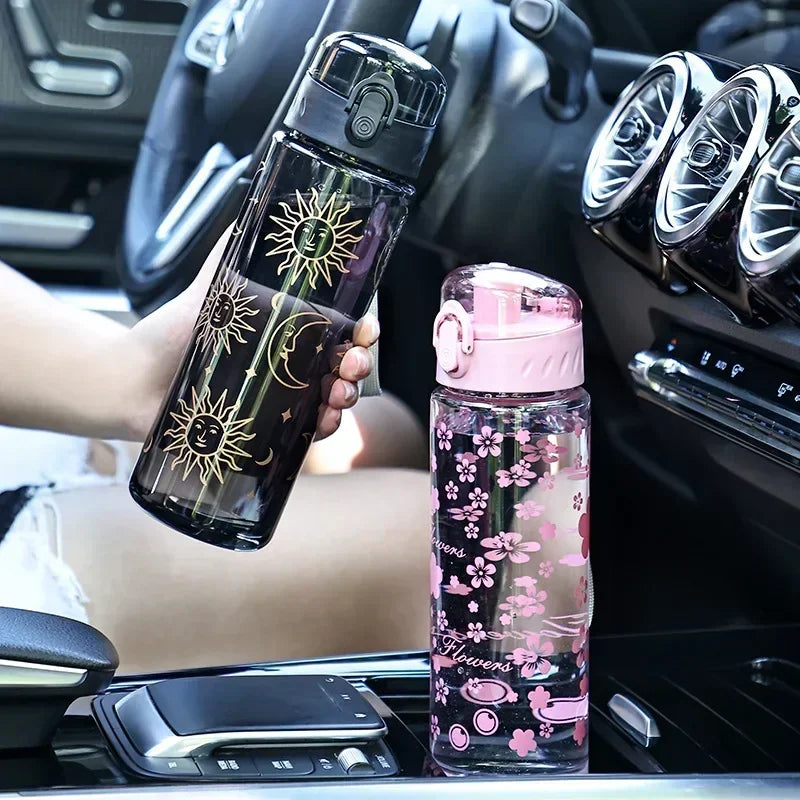 600ml Daisy Flower Transparent Leakproof Water Bottle