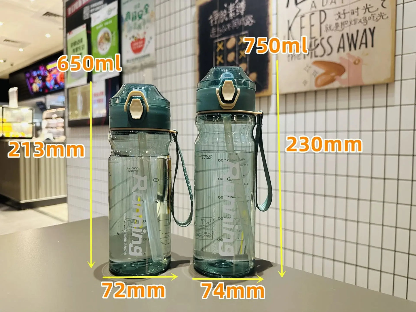 650/750ml Sports Water Bottle with Strap