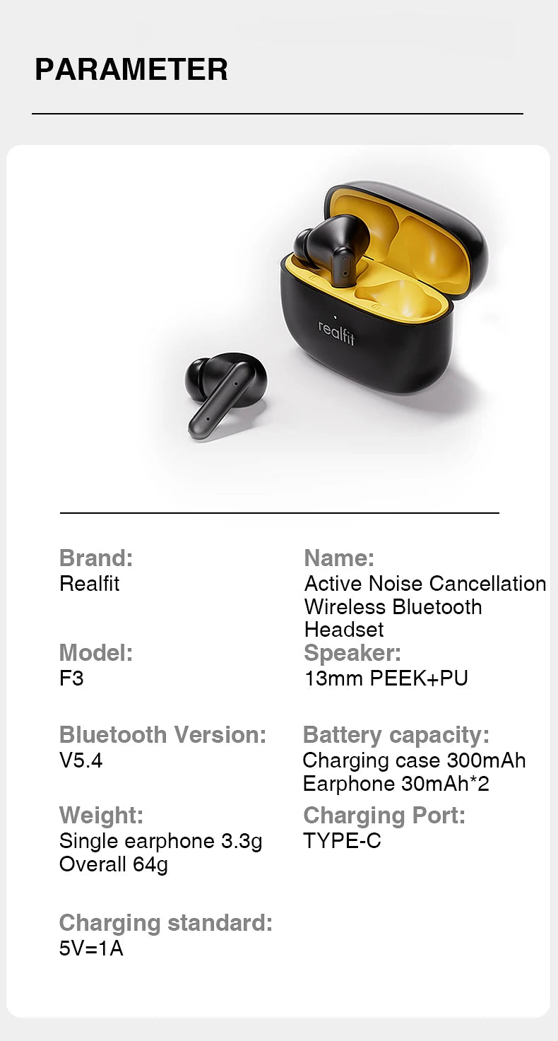 Realfit F3 ANC Active Noise Cancellation Stereo Bluetooth Earphones