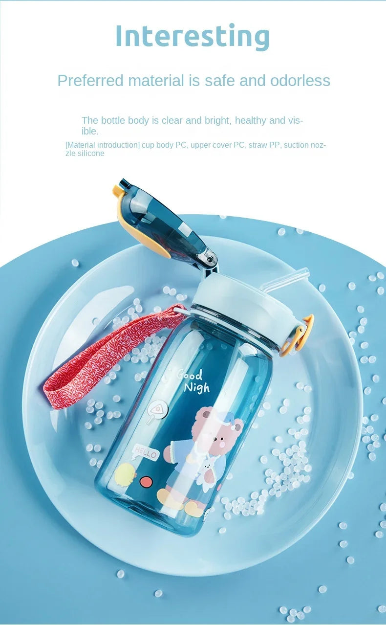 Kids Leakproof Water Bottle Sippy Cup with Straw Cartoon