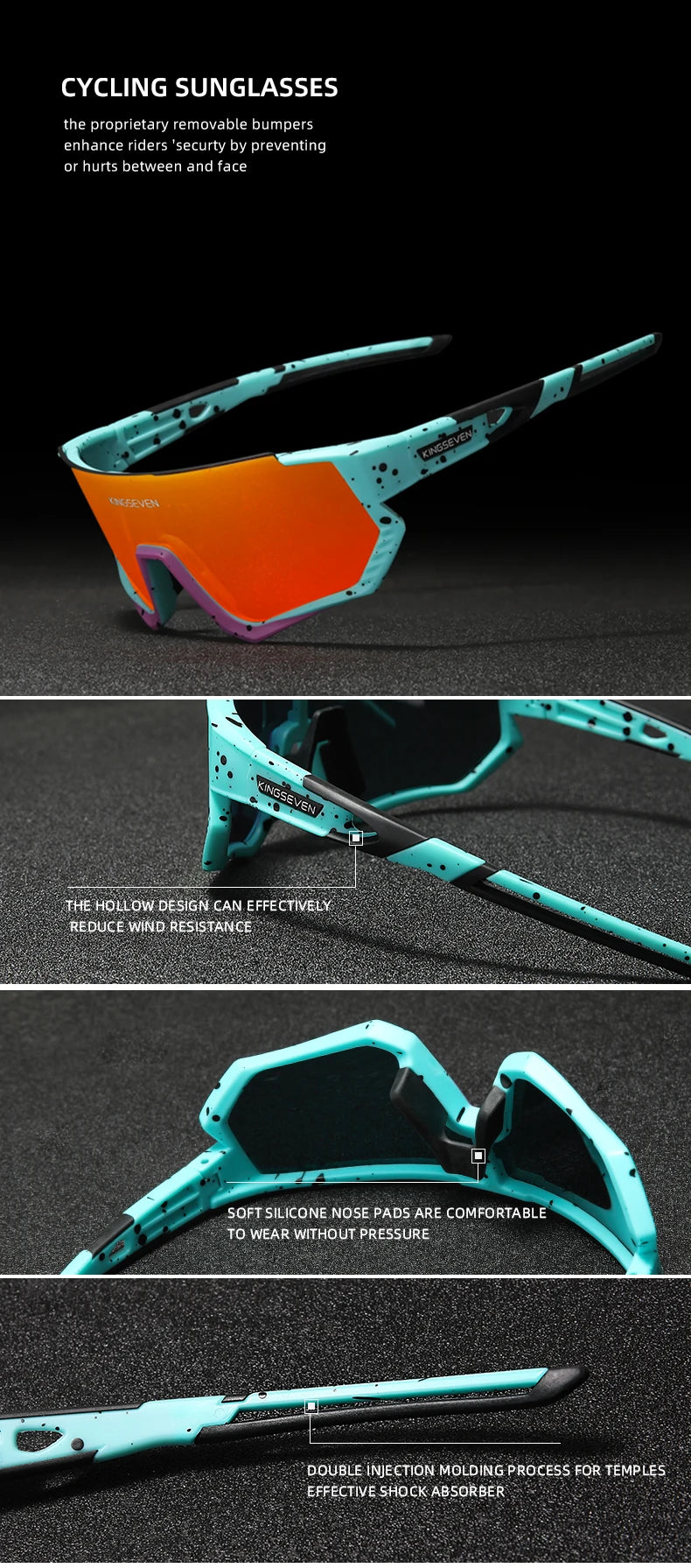 KINGSEVEN Cycling Sunglasses , MTB / Road, UV400 Polarized Eye Protection