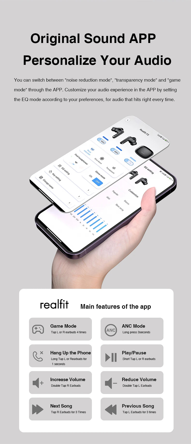 Realfit F3 ANC Active Noise Cancellation Stereo Bluetooth Earphones