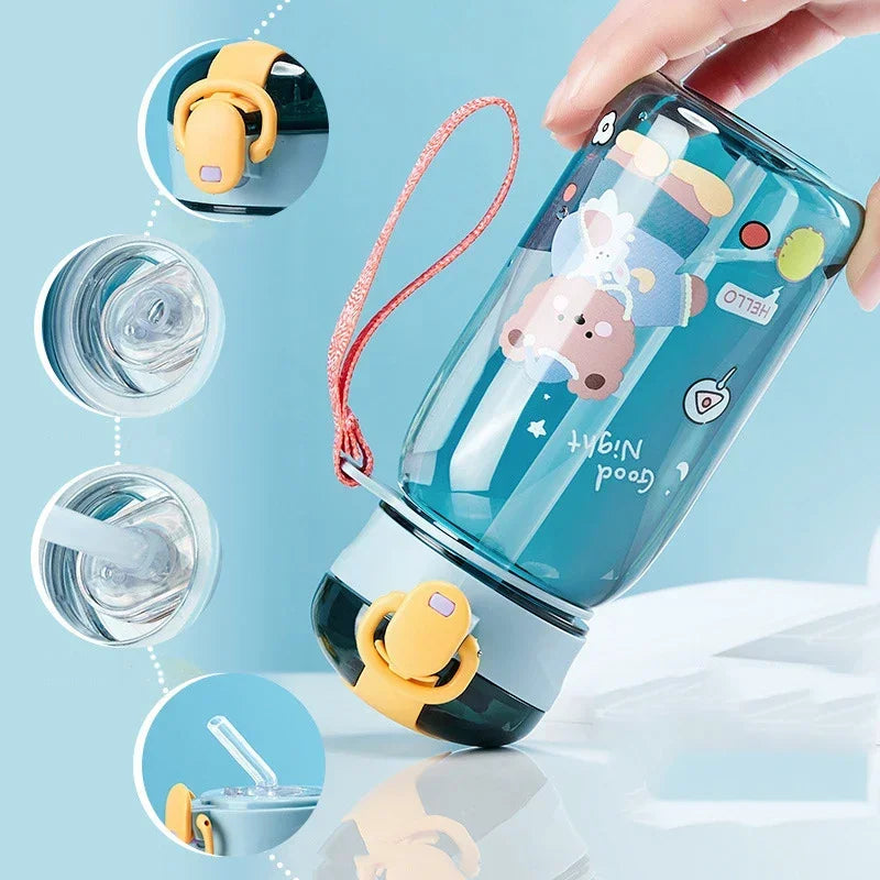 Kids Leakproof Water Bottle Sippy Cup with Straw Cartoon