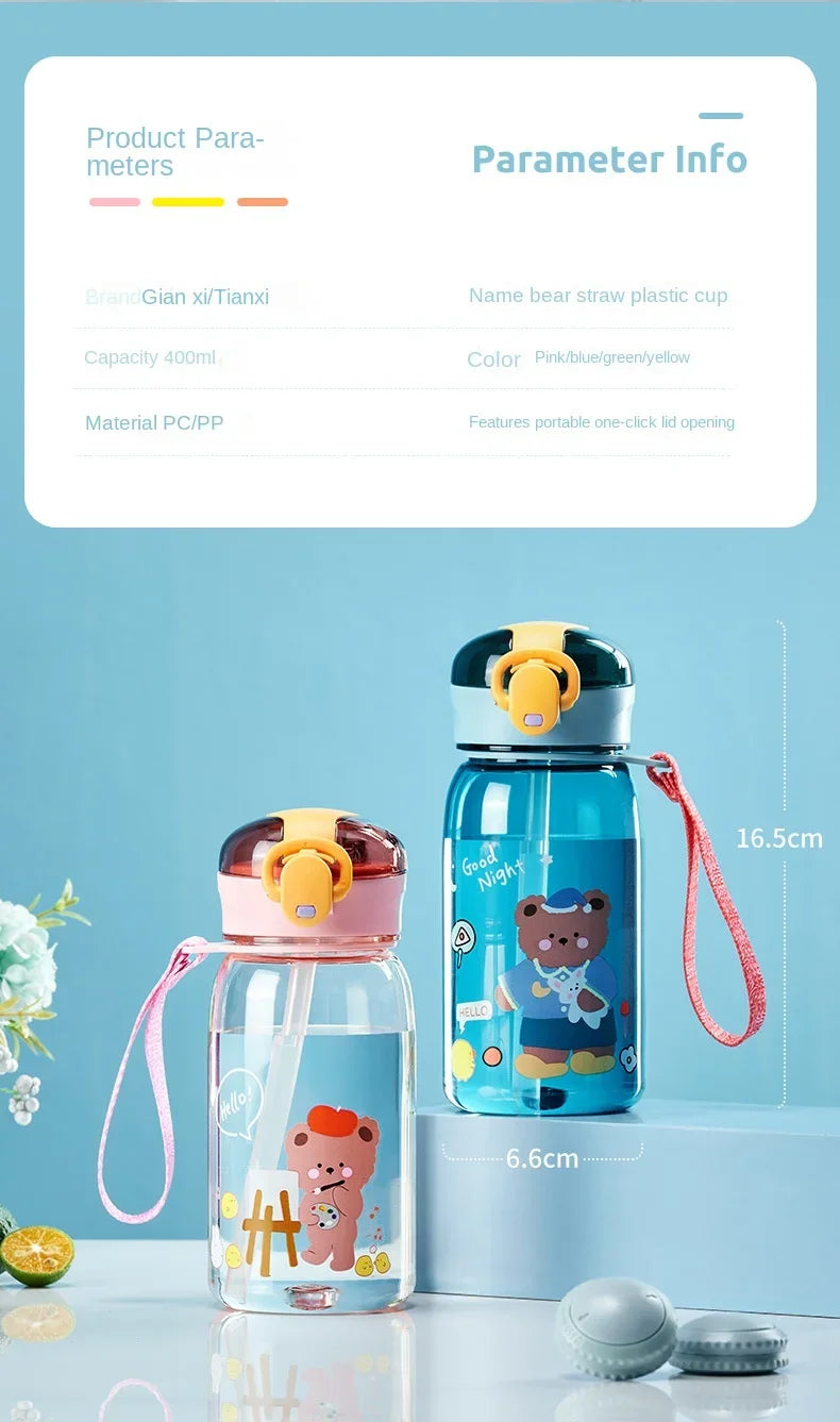 Kids Leakproof Water Bottle Sippy Cup with Straw Cartoon
