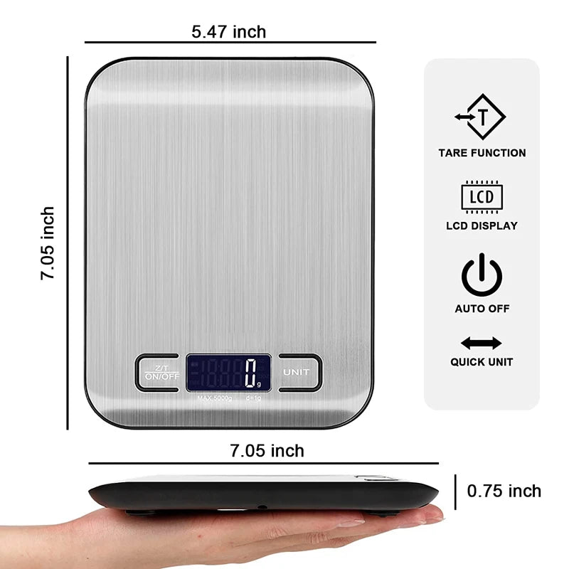Stainless Steel Digital Kitchen Scale 5kg Capacity