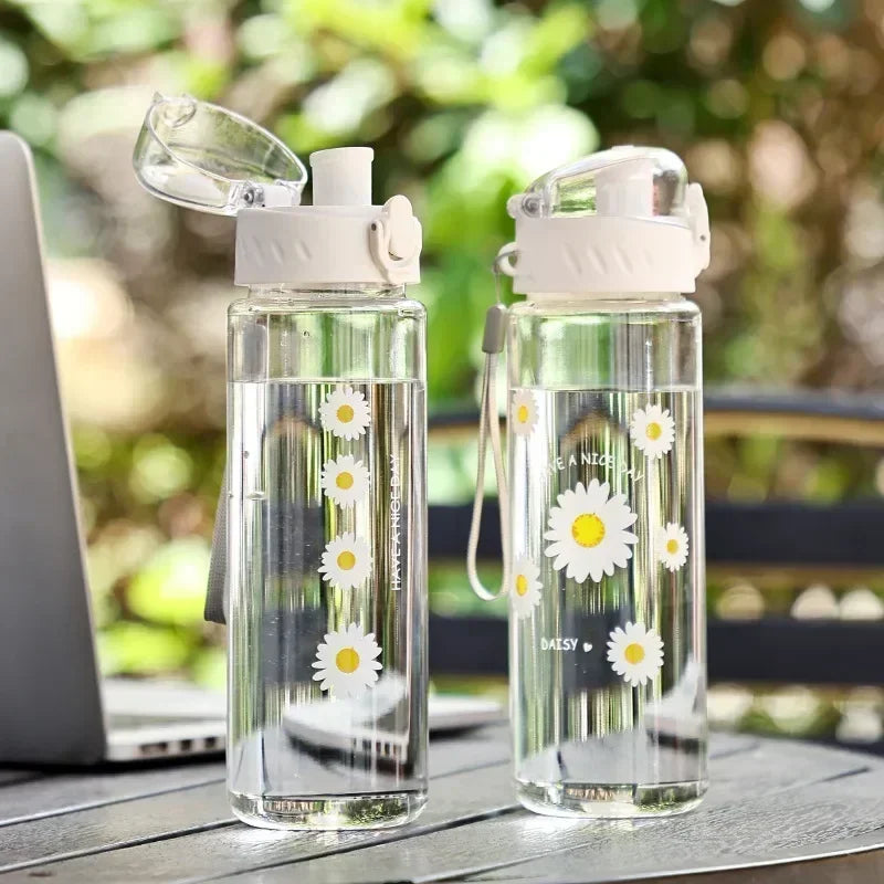 600ml Daisy Flower Transparent Leakproof Water Bottle