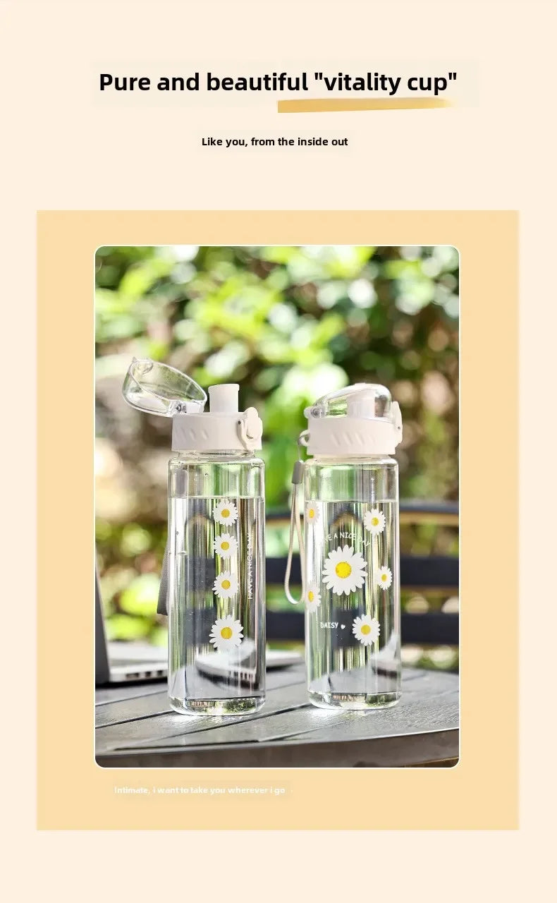 600ml Daisy Flower Transparent Leakproof Water Bottle