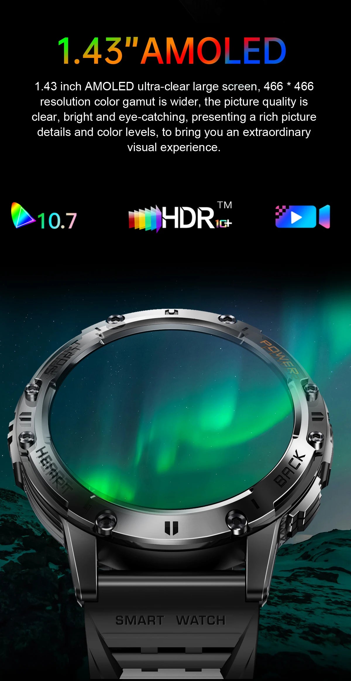Waterproof Sport Smartwatch With Flashlight