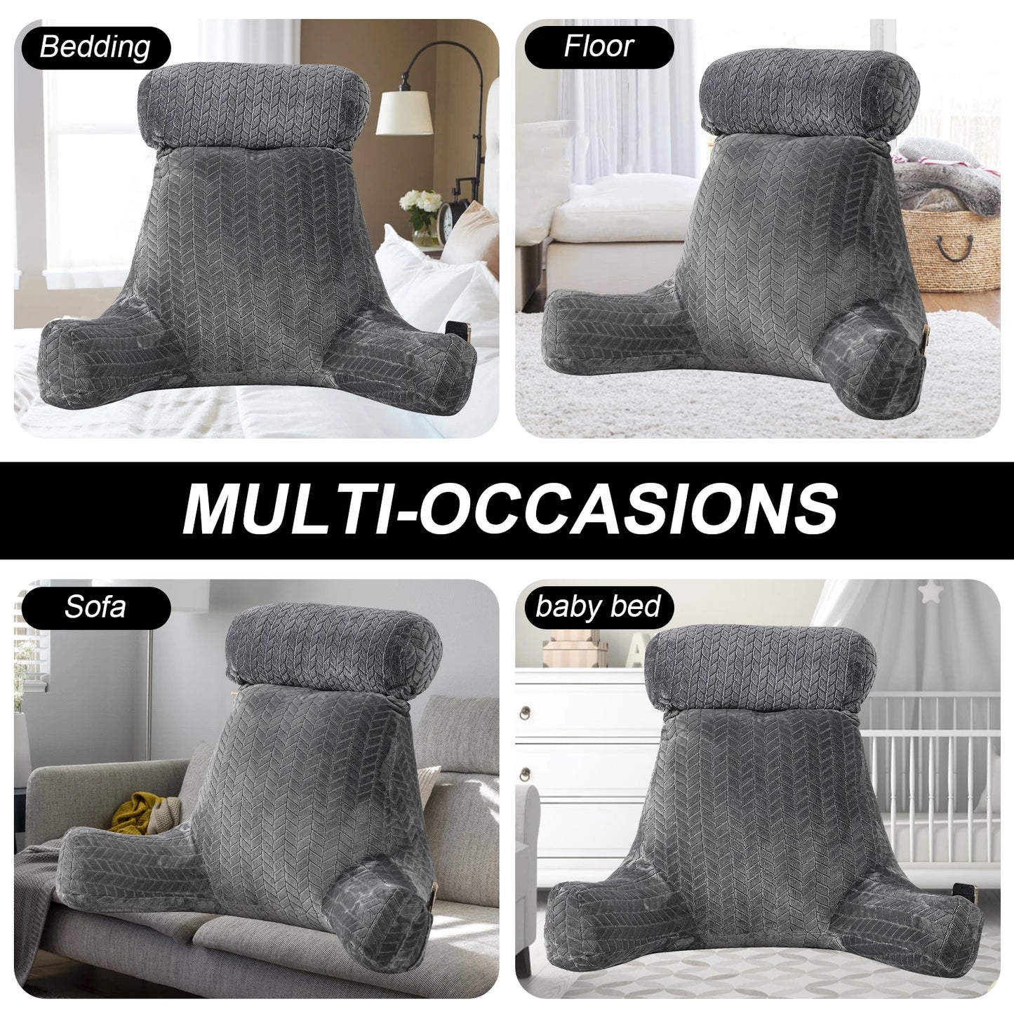 Reading Pillow, Back Support Pillow for Sitting in Bed With Arms, Back Bed Rest Pillow