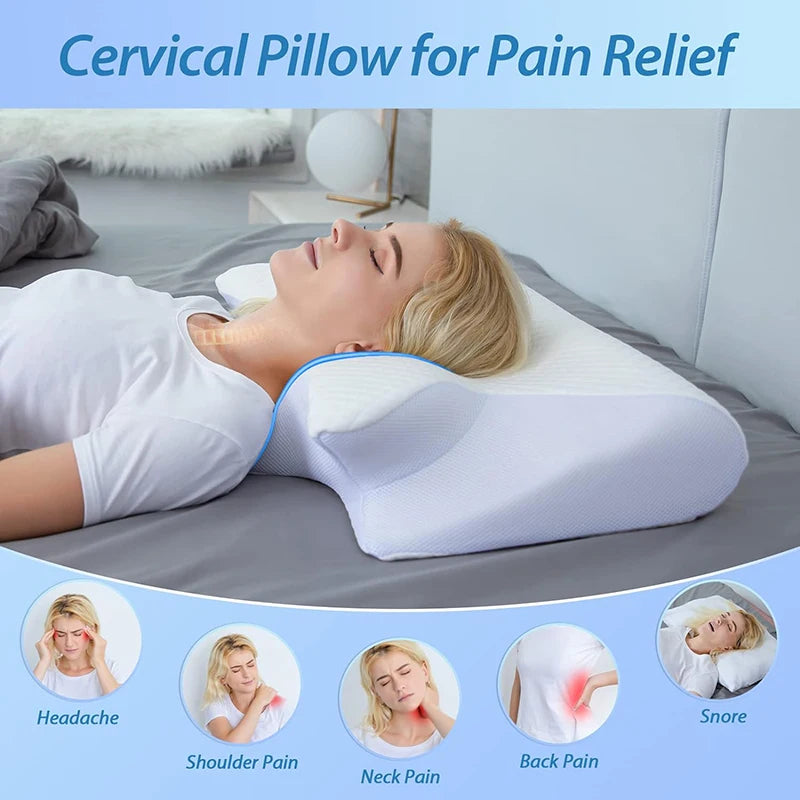 Memory Foam Cervical Pillow, Ergonomic Contour Pillow for Neck Pain, Contoured Support Pillow