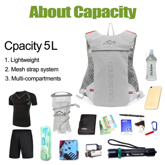 Trail Running 2-5L Ultralight Backpack, Hydration Jogging Vest With Water Bottles 500ML