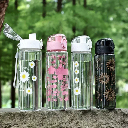 600ml Daisy Flower Transparent Leakproof Water Bottle