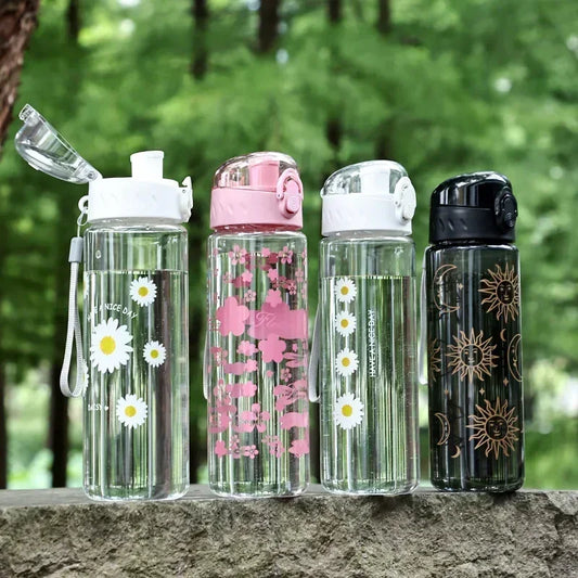 600ml Daisy Flower Transparent Leakproof Water Bottle