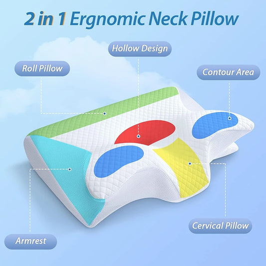 Memory Foam Cervical Pillow, Ergonomic Contour Pillow for Neck Pain, Contoured Support Pillow