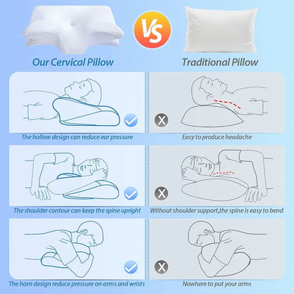 Memory Foam Cervical Pillow, Ergonomic Contour Pillow for Neck Pain, Contoured Support Pillow