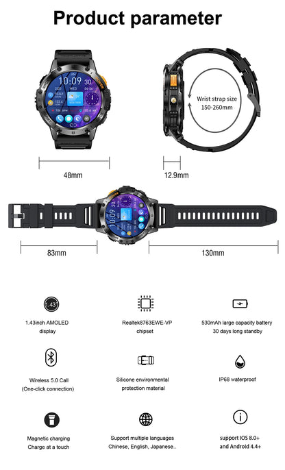 Waterproof Sport Smartwatch With Flashlight