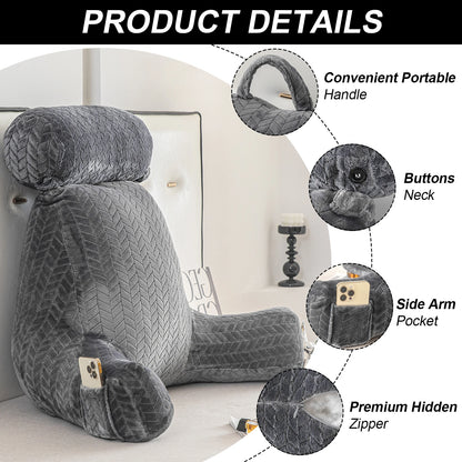 Reading Pillow, Back Support Pillow for Sitting in Bed With Arms, Back Bed Rest Pillow
