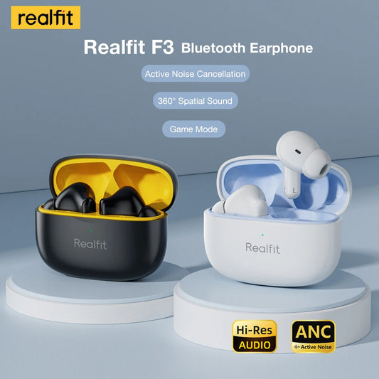 Realfit F3 ANC Active Noise Cancellation  Stereo Bluetooth Earphones