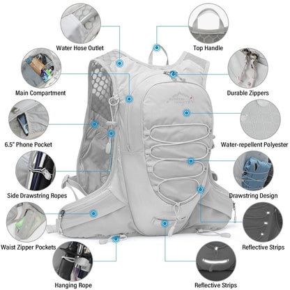 12L Ultra Lightweight Backpack / Hydration Vest For Trail Running, Cycling, Hiking