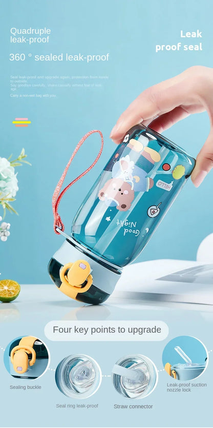 Kids Leakproof Water Bottle Sippy Cup with Straw Cartoon