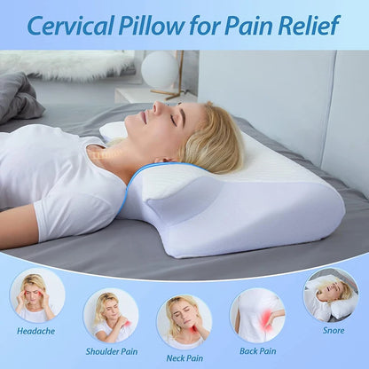 Memory Foam Cervical Pillow, Ergonomic Contour Pillow for Neck Pain, Contoured Support Pillow